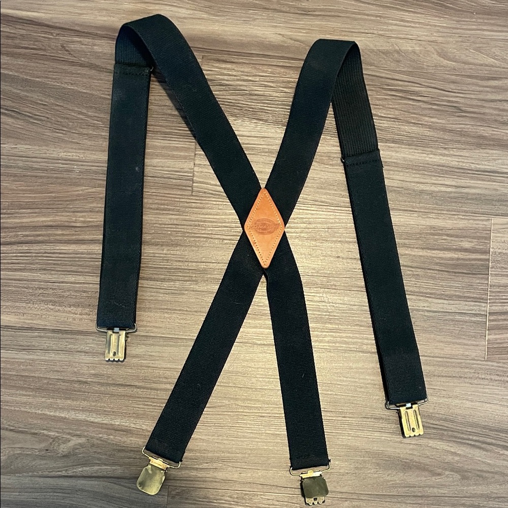 Dickies Black Suspenders with Tan Leather Detail